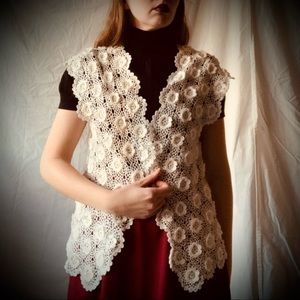 White Floral Crochet Vest/Cardigan